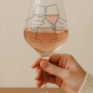 Minimalist Wine Cheers Line Art – Romantic Wine Glass Digital Print