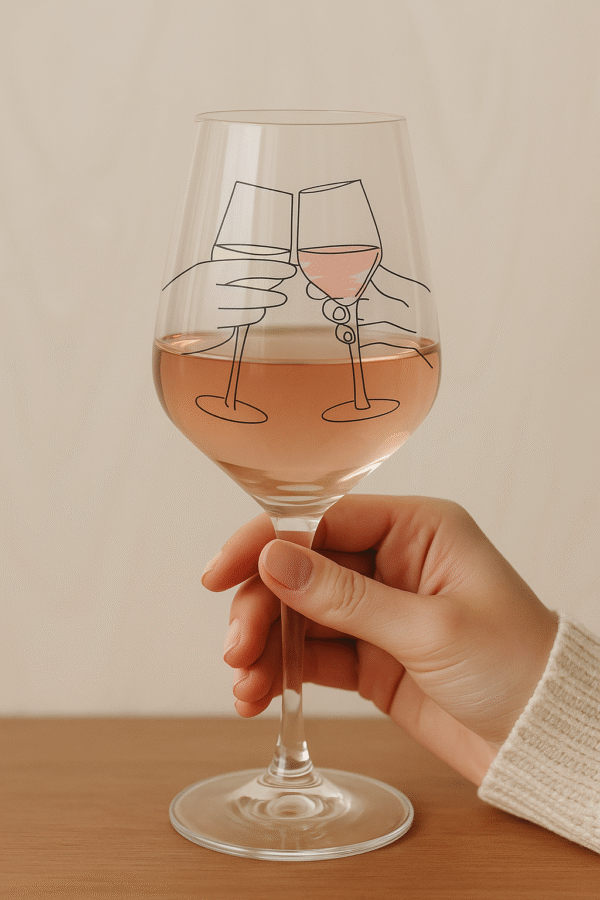 Minimalist Wine Cheers Line Art – Romantic Wine Glass Digital Print