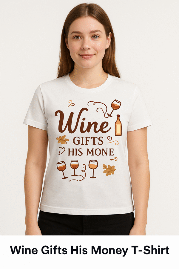"Wine Gets His Money" – Funny Wine Quote Design for Glassware & Apparel - Image 3