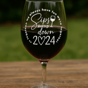 "Sips About to Go Down 2024" Wine Glass Party Design