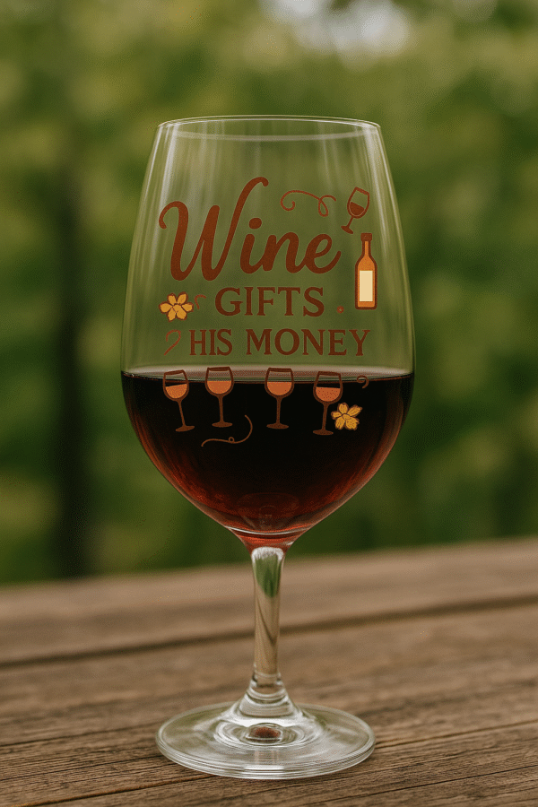 "Wine Gets His Money" – Funny Wine Quote Design for Glassware & Apparel
