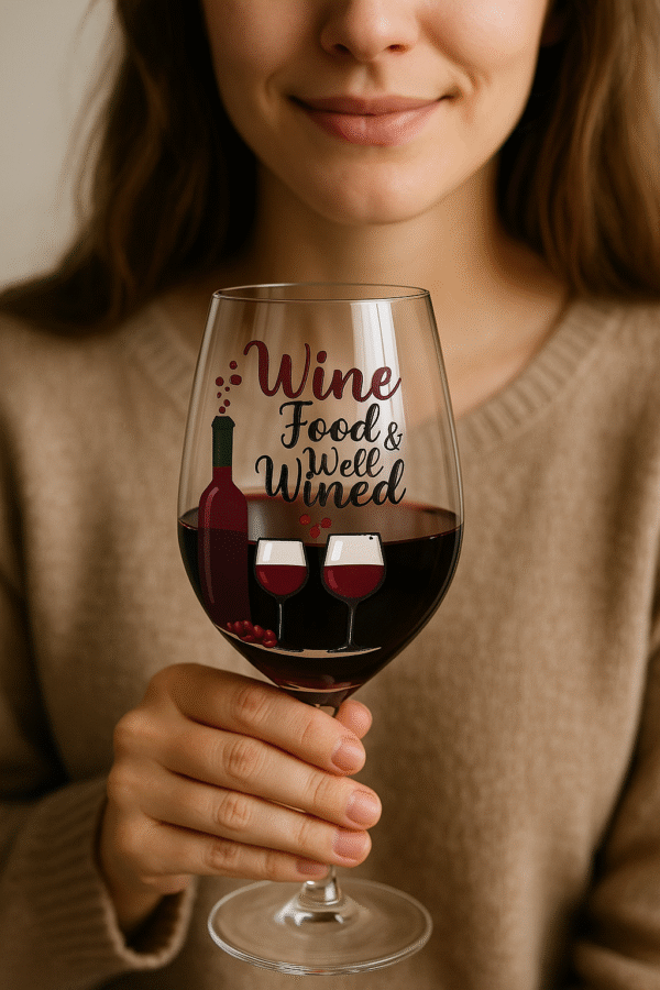 “Wine, Food & Well Wined” – Playful Wine Glass Digital Art for Women - Image 2
