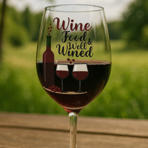 “Wine, Food & Well Wined” – Playful Wine Glass Digital Art for Women