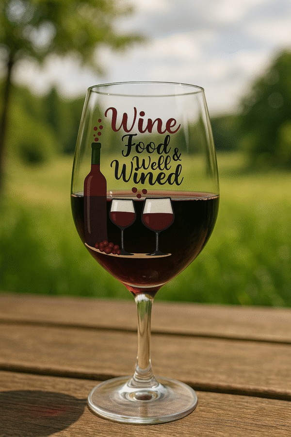 “Wine, Food & Well Wined” – Playful Wine Glass Digital Art for Women